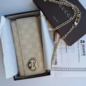 GUCCI Guccisima White GG Heart Long Bifold Wallet Purse 3way. Italy. Full Set